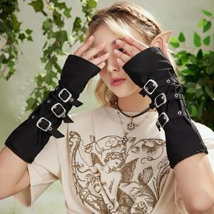 다크 펑크 메탈 버클, 노출 손가락 장갑, 파티 단추 슬리브, 할로윈 코스튬 액세서리, 유럽 및 미국 패션
