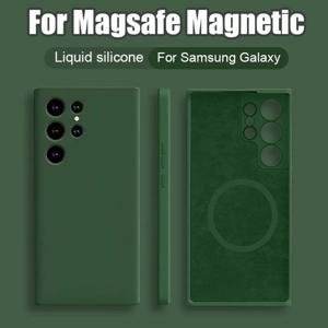 삼성 갤럭시 S23 S22 S21 S24 S25 울트라 Fe 자기 무선 충전 충격 방지 소프트 커버 용 Magsafe 케이스 용 액체 실리콘