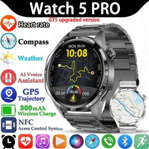 남성용 GPS NFC 스마트 워치, 화웨이 5 프로용, 360*360 AMOLED 스크린 심박수 블루투스 통화, IP68 방수, 남자 스마트워치 2025 신제품