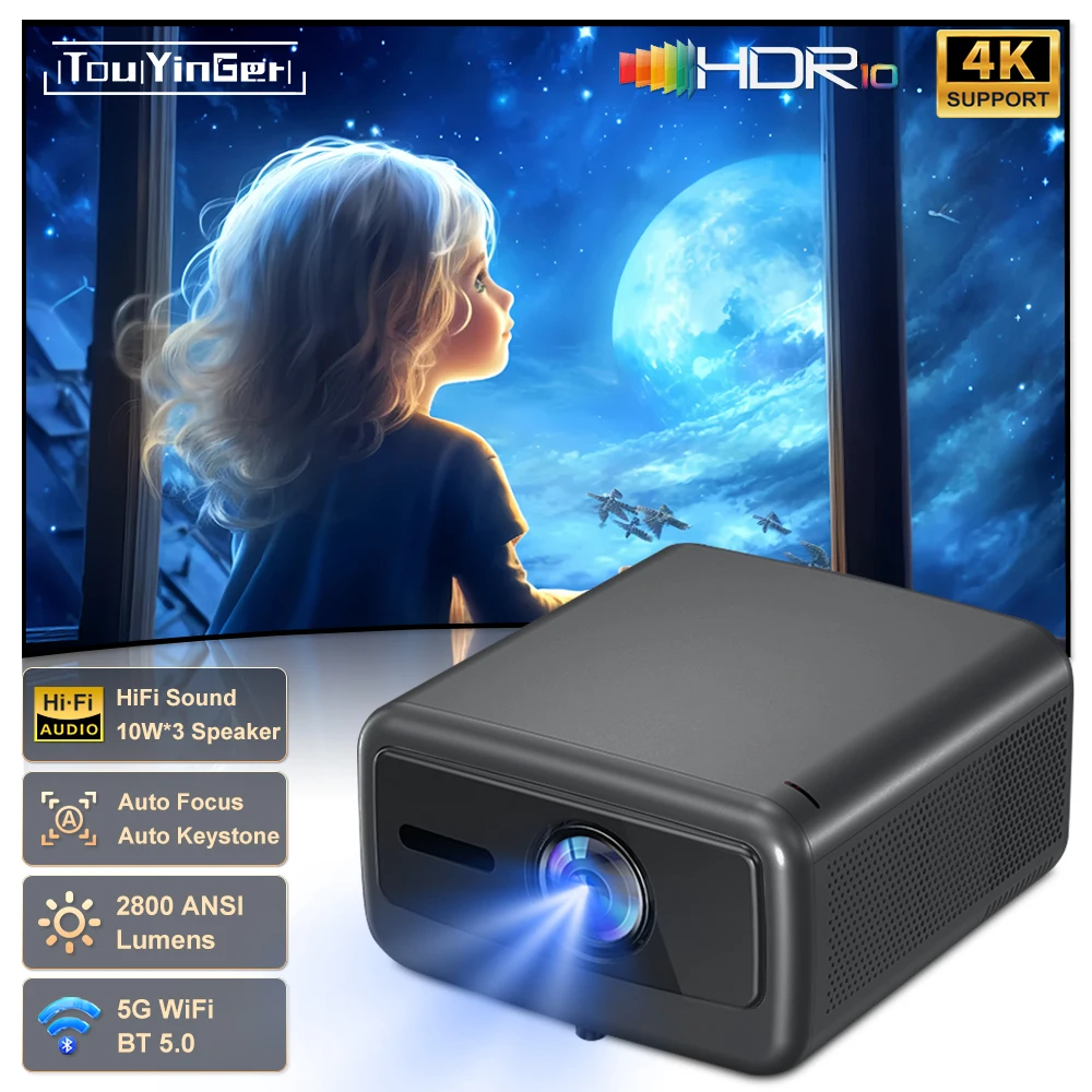 Touyinger Q12W pro 2800ANSI 풀 HD 4K 듀얼 스크린 와이파이 블루투스 스마트 홈 시어터 프로젝터