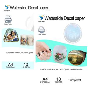 10 시트 DIY A4 잉크젯 워터 슬라이드 데칼 전사 용지 잉크젯 레이저 프린터 용 흰색 투명 레이저 워터 슬라이드 데칼 용지 시트