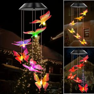 1PC Led 색상 변경 나비 잠자리 Hummingbird 태양 바람 종소리 야외 방수 생일 선물