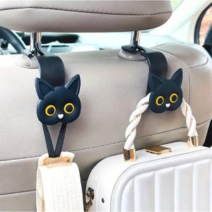 2pcs 사랑스러운 3D 만화 고양이 자동차 좌석 머리 받침 후크 - 핸드백, 지갑, 코트에 대 한 범용 차량 스토리지 주최자 - 귀여운 Ca