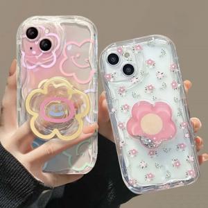 삼성 갤럭시 S24 FE S25 S22 S23 울트라 플러스 5G A55 A35 A54 A15 A16 5G A05S A05 물결 모양 쉘용 꽃 꽃 브래킷 케이스 커버