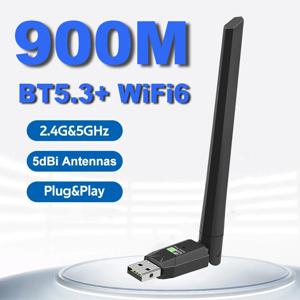 900Mbps WiFi USB 어댑터 2 in 1 Bluetooth 5.3 Wifi6 네트워크 카드 2.4G/5Ghz 5dbi 안테나 USB 동글 수신기 PC 용 무료 드라이버