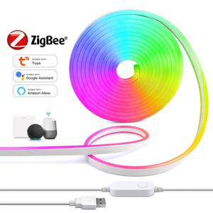 Alexa 5V USB ZigBee RGB LED 스트립 Tuya 스마트 조명 디밍이 가능한 Wifi LED 조광기 컨트롤러 룸 장식이있는 방수 네온 LED 테이프