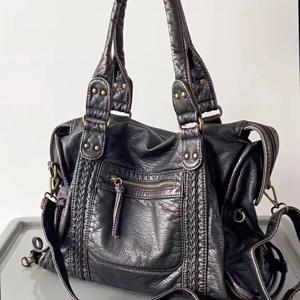 Y2K 매운 소녀 한 어깨 Crossbody 가방 빈티지 씻어 가죽 오토바이 가방 대용량 가방
