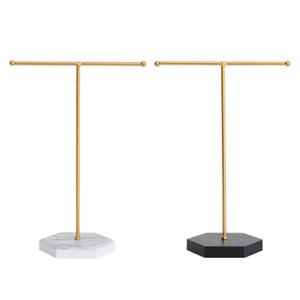 대리석 베이스가 있는 T자형 보석 선반 팔찌 목걸이 팔찌 반지 가방을 위한 미니멀리스트 디스플레이 타워 금속