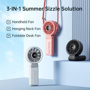 JISULIFE 휴대용 휴대용 팬(LED 디스플레이 포함), 5개 속도, 5000mAh, 150 ° 접이식, 3-IN-1 손/책상/목 다기능 개인용 팬