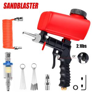 90psi 조정 가능한 공압 샌드 블라스팅 건, 2.1lbs 휴대용 홈 샌드 블라스팅 기계, 무선 중력 소형 휴대용 에어 도구, 녹 제거/연마