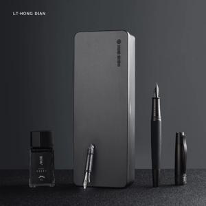 LT Hongdian 6013 블랙 메탈 만년필 티타늄 블랙 남성용 비즈니스 EF/F/곡선 펜촉 회전 펜 캡 사무실 선물 잉크 펜