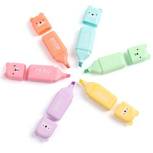 MOTARRO 6 Pcs Kawaii Bear 형광펜 귀여운 편지지 마커 비스듬한 팁 캔디 컬러 형광 파스텔 펜 학교 용품