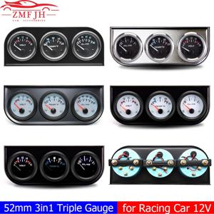 52MM 3 In 1 오일 압력 게이지 + 전압계 + 수온 게이지 키트 센서가있는 전압계 오일 온도 게이지 트리플 미터