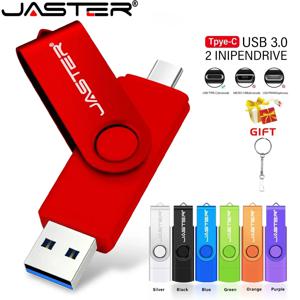 JASTER TYPE-C 2 in 1 USB 3.0 플래시 드라이브 128GB 다채로운 회전형 메모리 스틱 64GB 선택형 채널 펜드라이브 32GB 창의적인 선물