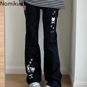 일본 Y2k 바지 여성 streetwear 해골 인쇄 검은 Pantalon Femme 탄성 허리 캐주얼 패션 바지 2025 새로운 바지