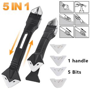5 in 1 금속 헤드 삽 접착제 도구 키트: 실리콘 주걱, 코킹 제거제, 그라우트 제거, 실란트 마무리 및 코너 스크랩