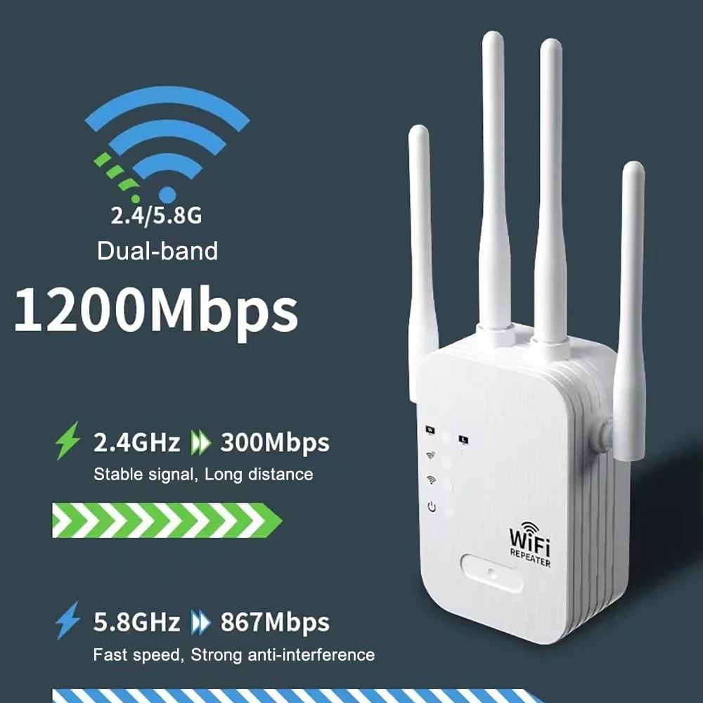 1200Mbps WiFi 리피터 무선 익스텐더 WiFi 부스터 5G 2.4G 듀얼 밴드 네트워크 증폭기 장거리 신호 WiFi 라우터 홈