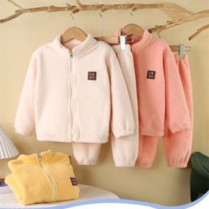 플러시 세트 어린이 가을 겨울 따뜻한 양털 정장 아기 두꺼운 카디건 탑 + 바지 2Pcs 복장 소년 소녀 Homewear 의류