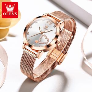 OLEVS 5189 여성용 시계 석영 손목 시계 여성용 캐주얼 패션 시계 방수 빛나는 메쉬 벨트 러브 다이얼 지르콘 스케일