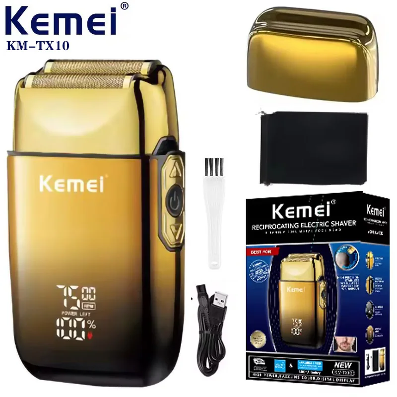 Kemei TX10 전기 면도기 머리 충전식 얼굴 및 수염 호일 면도기 남성용 대머리 면도기 남성용 기계 이발사