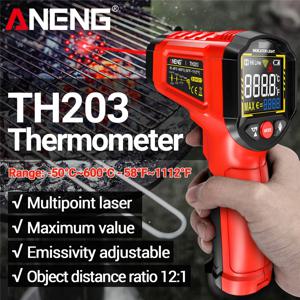 ANENG TH203 스마트 산업용 적외선 온도계 -50~600 ℃   온도 건 VA 역방향 컬러 스크린 테스터 미터 고온계 도구