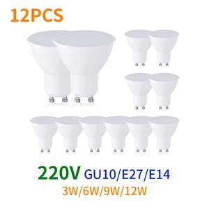 12PCS AC220V LED 전구 3W 6W 9W 12W GU10 LED 스포트라이트 전구 270 학위 빔 각도 홈 오피스 장식 램프 빛