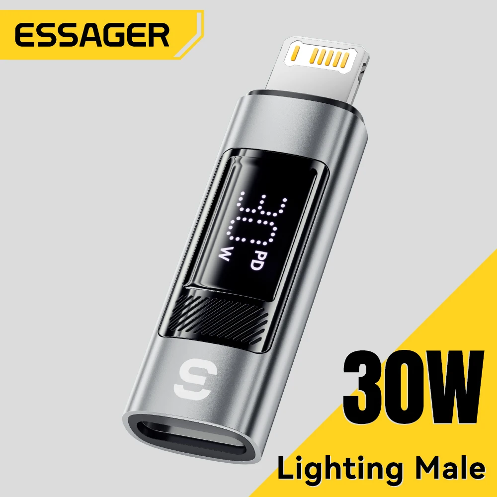 Essager 타입 C - 라이트닝 OTG 어댑터 디지털 디스플레이 PD 60W 고속 충전 라이트닝 to 타입 C 커넥터 (아이폰 16, 15, 14, 13 호환)