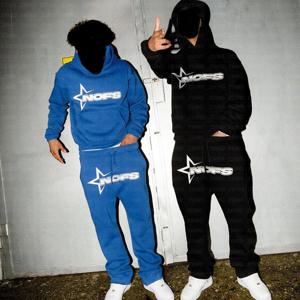 NOFS 편지 자수 패션 브랜드 느슨한 대형 까마귀 Y2K 힙합 streetwear 여성 풀오버 캐주얼 탑 바지 스포츠웨어