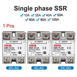 LCTC 1pcs 솔리드 스테이트 릴레이 단상 비접촉 SSR DC-DC AC-AC DC-AC 24-380VAC 10A 25A 40A 50A 60A 80A 100A
