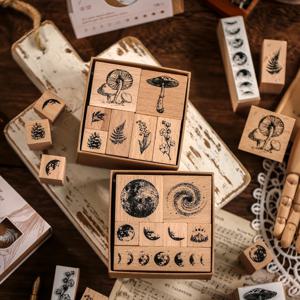 Yofun 7 개/대 빈티지 식물 달의 단계 표준 나무 스탬프 Scrapbooking 편지지에 대 한 나무 고무 스탬프 DIY 공예