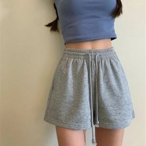 하이웨이스트 와이드 레그 숏 팬츠 여성 여름 얇은 아우터 캐주얼 스포츠 팬츠 슬리밍 스트레이트 컷 A라인 바지