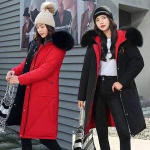 양면 착용 파커 2025 겨울 신사복 다운 코튼 자켓 빅 모피 칼라 후드 코트 여성 Thicken Parka Overcoat