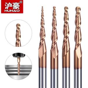 HUHAO HRC55 초경 나선형 테이퍼 볼 노즈 엔드 밀 6mm 생크 2 플루트 금속 목재 용 라우터 비트 CNC 2D 3D 조각 비트 도구