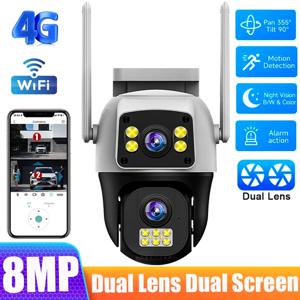 8MP 4G Sim 카드 카메라 듀얼 렌즈 듀얼 스크린 무선 WiFi 야외 감시 인간 감지 보안 보호 PTZ IP 카메라