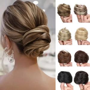 합성 탄성 지저분한 롤빵 헤어 피스 곱슬 Scrunchie 검은 금발 갈색 Chignon 밴드 Updo 도넛 여성용 가짜 머리