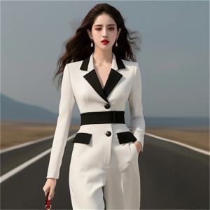 2025 새로운 하이 엔드 느낌 스트레이트 튜브 하이 웨이스트 슬리밍 패션 대조 색상 점프 슈트 여성용 봄 가을 바지