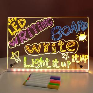 다채로운 7 펜으로 LED 노트 보드 야간 조명 DIY 아크릴 메시지 보드 어린이를위한 지울 수있는 그림 그리기 보드 생일 선물