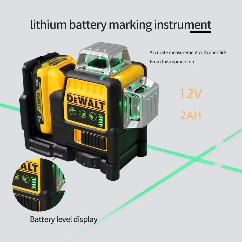 2025 Dewalt DW089LG 12 라인 3면*360도 수직 12V 리튬 배터리 레이저 레벨 수평