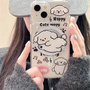 한국어 귀여운 만화 강아지 마그네틱 홀더 그립 Tok Griptok 전화 스탠드 홀더 지원 iPhone Samsung Magsafe Smart Tok