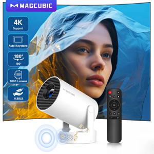 Magcubic 4K HY300 Pro + 프로젝터 내장 5W 스피커 1280*720P 안드로이드 11 8000 루멘 Wifi6 BT5.4 야외 휴대용 프로젝터