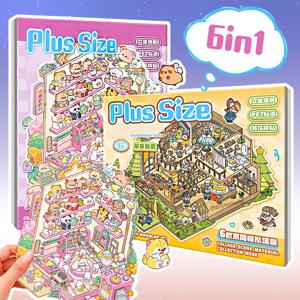 플러스 사이즈 6 장면 in1Book 만화 여행 일기 풍경 스티커 컬렉션 DIY 장난감 게임 책 축제 아이를위한 생일 선물