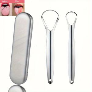 성인 및 어린이를위한 프리미엄 1pcs/3pcs 금속 혀 스크레이퍼 클리너, 제거를위한 휴대용 스테인레스 스틸 혀 스크레이퍼 브러쉬