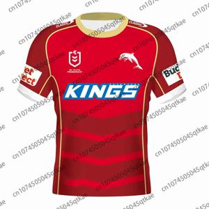 새로운 도착 호주 NRL 2025 Dolphins MENS 홈 저지 여름 남성 트레이닝 저지 성인 및 어린이 통기성 스포츠 럭비 저지