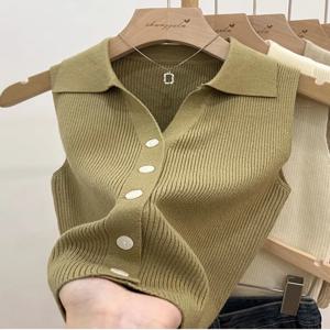 여성용 새 솔리드 컬러 니트 카디건 한국 싱글 브레스트 민소매 점퍼 여성 라운드 넥 모든 경기 가디건 아웃웨어