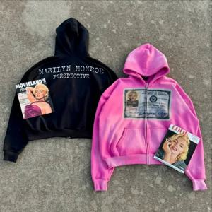 남성 여성을위한 Y2K 레트로 가을 후드 인쇄 맞춤형 패턴 스트리트 스타일 streetwear 후드 카디건 긴 소매상의