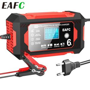 EAFC 12V 6A 대형 스크린 자동차 배터리 충전기 배터리 펄스 수리 빠른 충전 장치 자동차 오토바이 AGM 젤 습식 납 산성