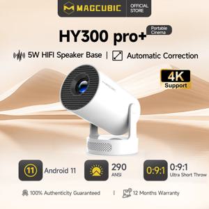 Magcubic HY300 Pro + 울트라 프로젝터 4K 720P 휴대용 프로젝터, WiFi 6 BT5.4 자동 수직 키스톤 5W 스피커 180 회전