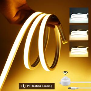순수 실리콘 튜브 COB 네온 스트립 빛 320LED/M 민감한 USB 5V PIR 모션 센서 스위치 지연 시간 조절 가능 높은 루멘