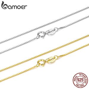 BAMOER 솔리드 골드 925 스털링 실버 체인 목걸이 여성용 여성용, 0.8mm 박스 체인 슈퍼 얇고 강한 목걸이 체인