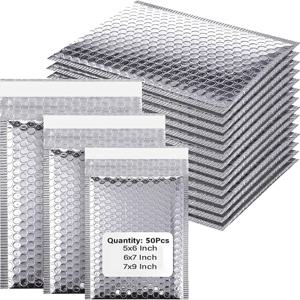 50pcs 봉투 배송 포장 가방 홀로그램 메일러 레이저 소규모 비즈니스 용품 버블 봉투 메일러 메일 링 사무실
